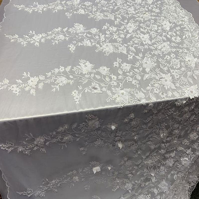 White 3D Flowers Embroidery Beads Fabric / Bridal FabricICE FABRICSICE FABRICSWhite 3D Flowers Embroidery Beads Fabric / Bridal Fabric ICE FABRICS