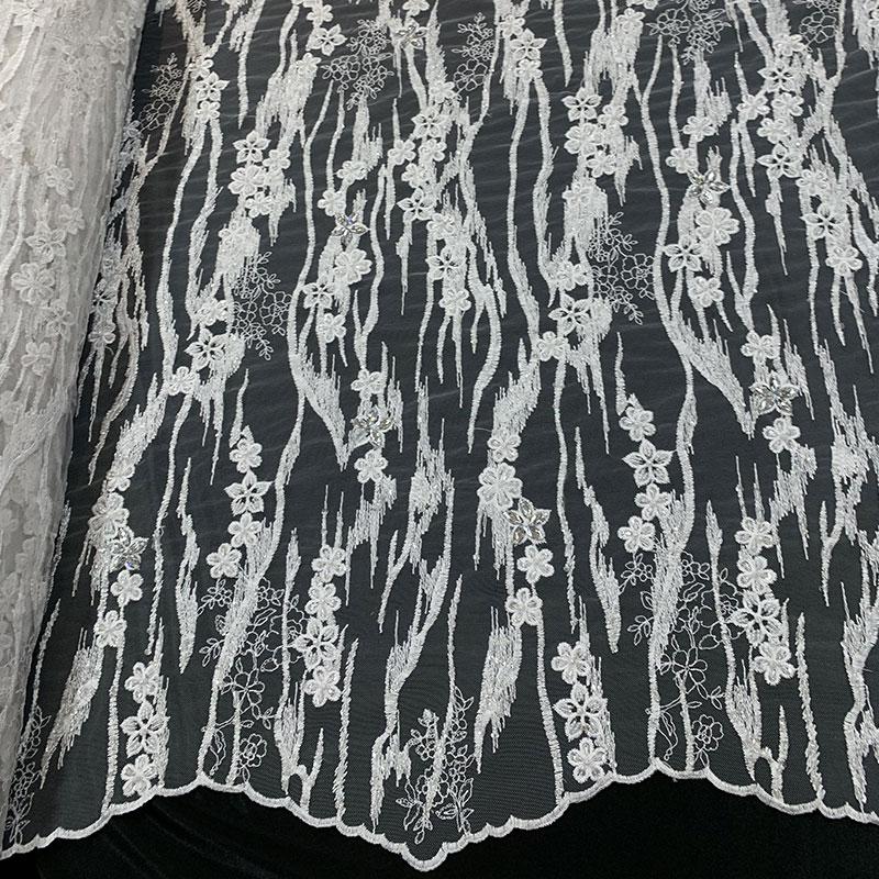 White Eden Floral Embroidered Handmade Beaded FabricICEFABRICICE FABRICSWhiteBy The YardWhite Eden Floral Embroidered Handmade Beaded Fabric ICEFABRIC