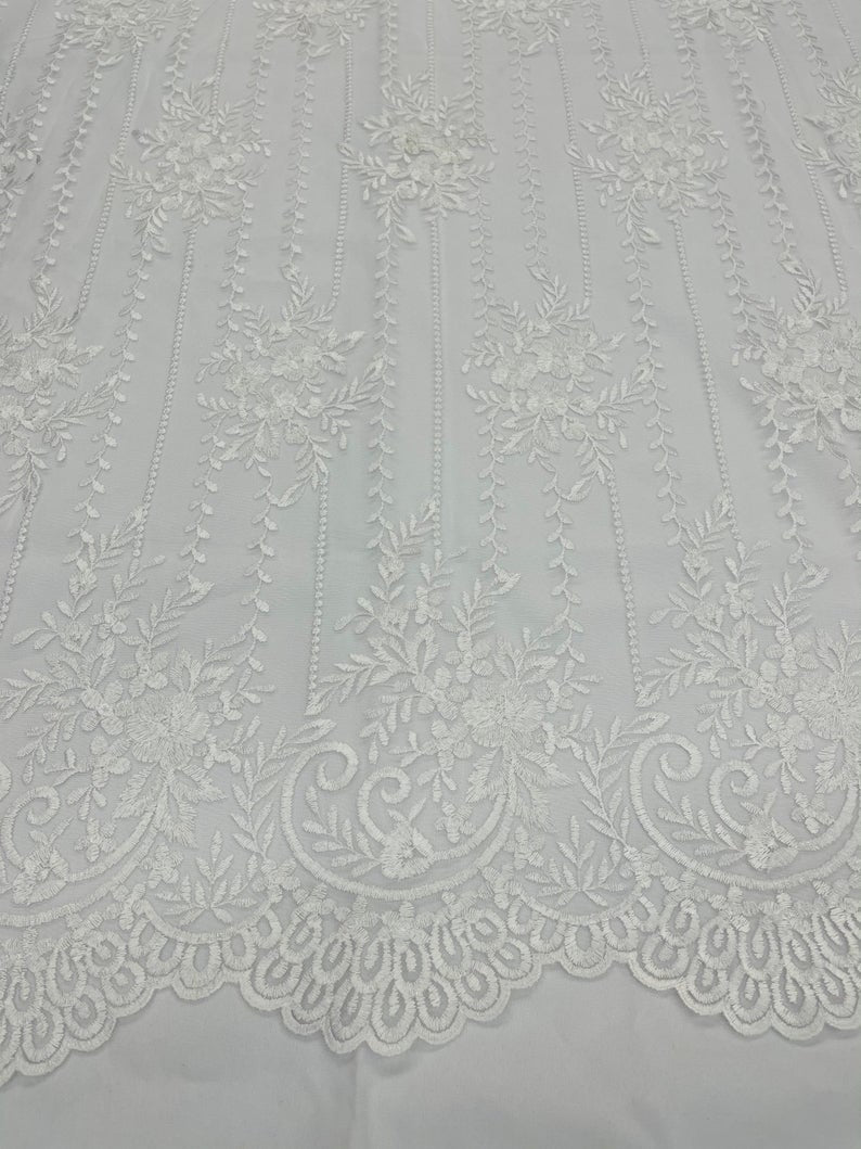 White Lace Fabric _ Embroidered Floral Flowers Lace on Mesh FabricICE FABRICSICE FABRICSPer YardWhite Lace Fabric _ Embroidered Floral Flowers Lace on Mesh Fabric ICE FABRICS