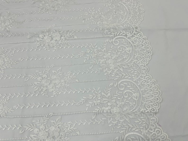 White Lace Fabric _ Embroidered Floral Flowers Lace on Mesh FabricICE FABRICSICE FABRICSPer YardWhite Lace Fabric _ Embroidered Floral Flowers Lace on Mesh Fabric ICE FABRICS