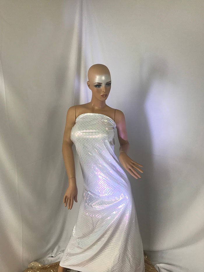 White Mermaid Spandex Fish Tail Scale Sparkle Hologram FabricSpandex FabricICE FABRICSICE FABRICSWhite Mermaid Spandex Fish Tail Scale Sparkle Hologram Fabric ICE FABRICS