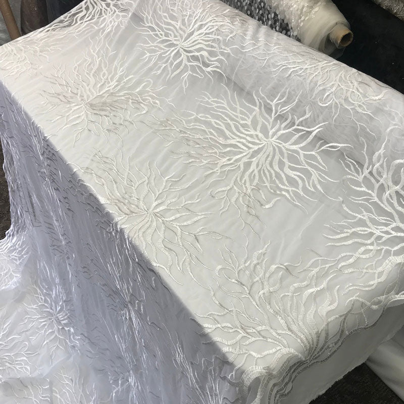 White Metallic Floral Embroidery Bridal Wedding Mesh Lace Fabric by The YardICE FABRICSICE FABRICSWhite Metallic Floral Embroidery Bridal Wedding Mesh Lace Fabric by The Yard ICE FABRICS