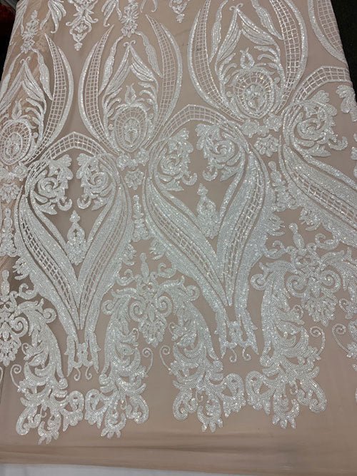 White On A Nude Mesh Elegant Bridal Fabric_ Lace FabricICEFABRICICE FABRICSWhite On A Nude MeshPer YardWhite On A Nude Mesh Elegant Bridal Fabric_ Lace Fabric ICEFABRIC