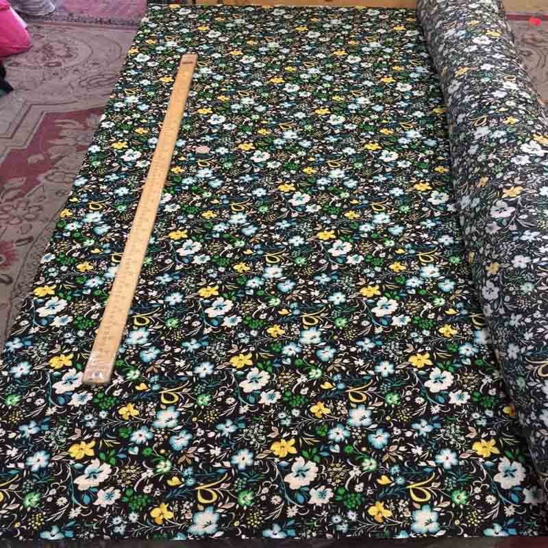 Yellow, Green and Blue Flowers on Black Background Soft Organic Rayon Challis Floral FabricICEFABRICICE FABRICSChallis FabricYellow, Green and Blue Flowers on Black Background Soft Organic Rayon Challis Floral Fabric ICEFABRIC