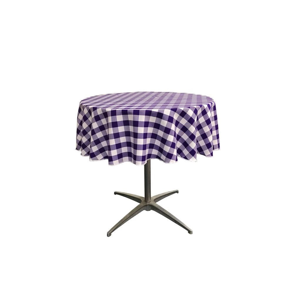 51-inch White Checkered Polyester Round TableclothICEFABRICICE FABRICSWhite Purple151-inch White Checkered Polyester Round Tablecloth ICEFABRIC White Purple