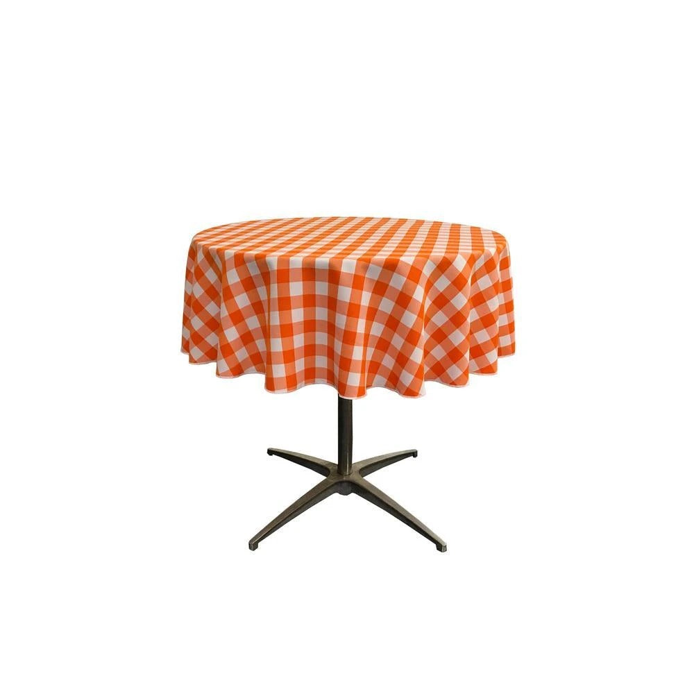 51-inch White Checkered Polyester Round TableclothICEFABRICICE FABRICSWhite Orange151-inch White Checkered Polyester Round Tablecloth ICEFABRIC White Orange