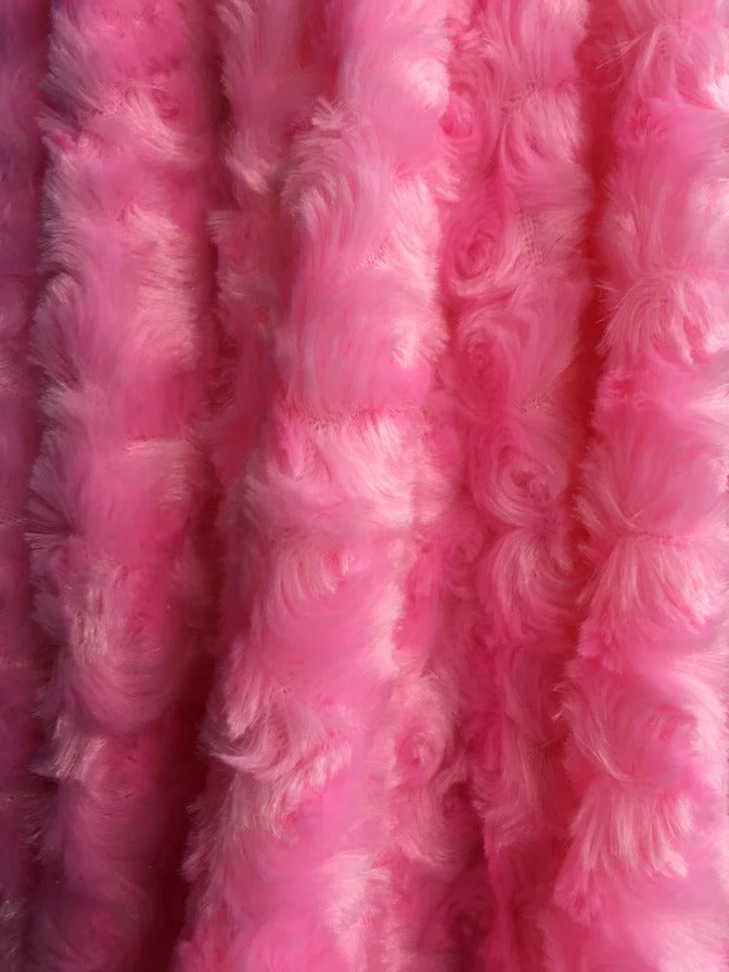 58/60 inch Wide Rose/Rosette Fleece Minky Fabric By The Yard BUBBLE GUM PINK