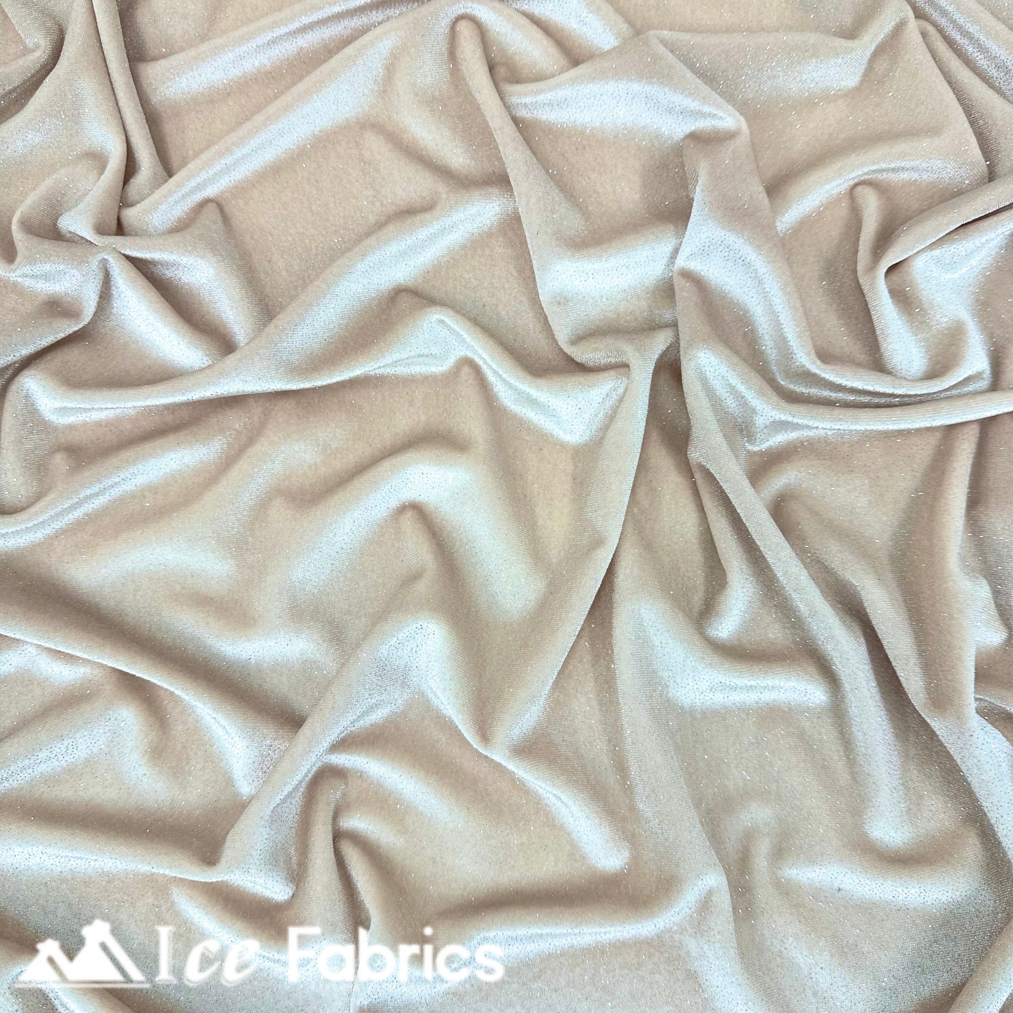 Champagne Shiny Glitter Stretch Velvet Fabric | Spandex Fabric