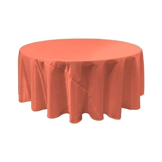 108 Inches Bridal Satin Round Tablecloth, Decoration, Parties decor, Home decor, Birthday Party's table clothesICEFABRICICE FABRICSCoral108 Inches Bridal Satin Round Tablecloth, Decoration, Parties decor, Home decor, Birthday Party's table clothes ICEFABRIC | Orange