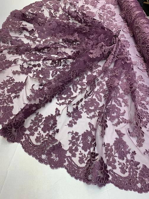 2 Way Stretch Flowers Mesh Lace Embroidered Lace Fabric By The YardICEFABRICICE FABRICSEgg Plant2 Way Stretch Flowers Mesh Lace Embroidered Lace Fabric By The Yard ICEFABRIC |Egg Plant