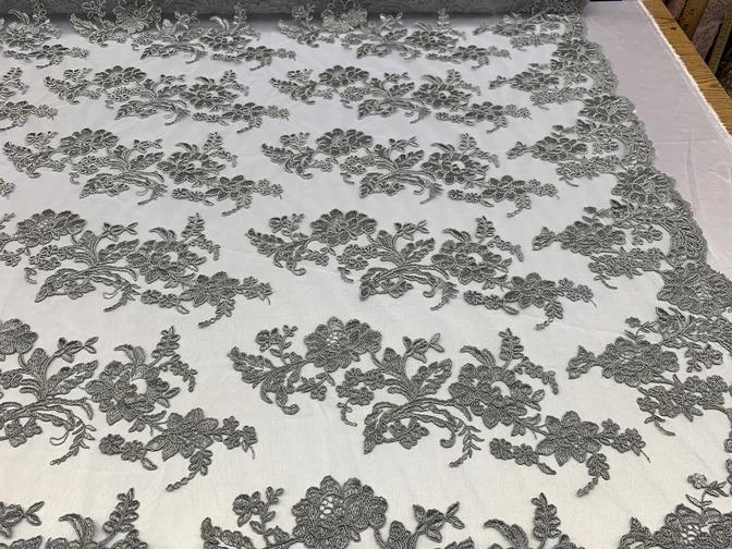 2 Way Stretch Flowers Mesh Lace Embroidered Lace Fabric By The YardICEFABRICICE FABRICSGray2 Way Stretch Flowers Mesh Lace Embroidered Lace Fabric By The Yard ICEFABRIC |Gray