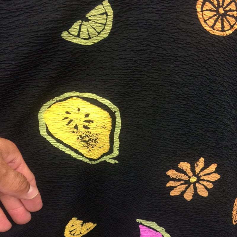 60 Inches Wide Poly Rayon Textured With Fruits Print On Black Background Rayon ChallisChallis FabricICEFABRICICE FABRICS60 Inches Wide Poly Rayon Textured With Fruits Print On Black Background Rayon Challis ICEFABRIC
