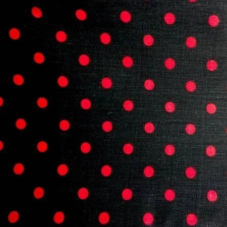 1/2" Polka Dot/Spot Poly Cotton Fabric By the YardCotton FabricICEFABRICICE FABRICSRed Dot on Black11/2" Polka Dot/Spot Poly Cotton Fabric By the Yard ICEFABRIC | Black and Red Polka