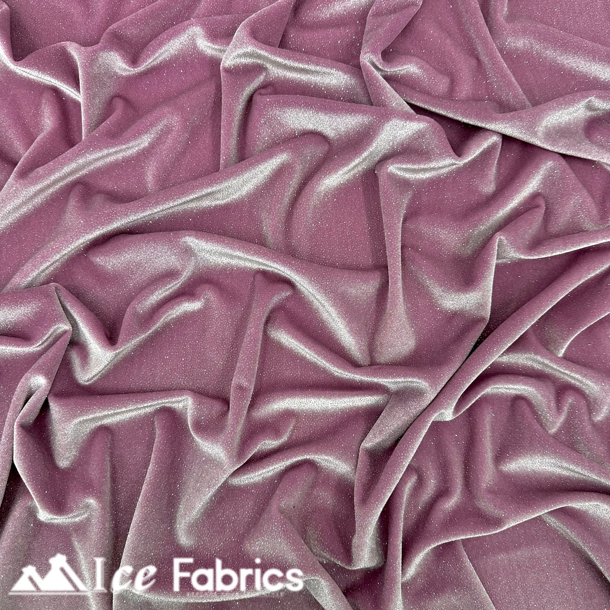 Lavender Shiny Glitter Stretch Velvet Fabric | Spandex Fabric