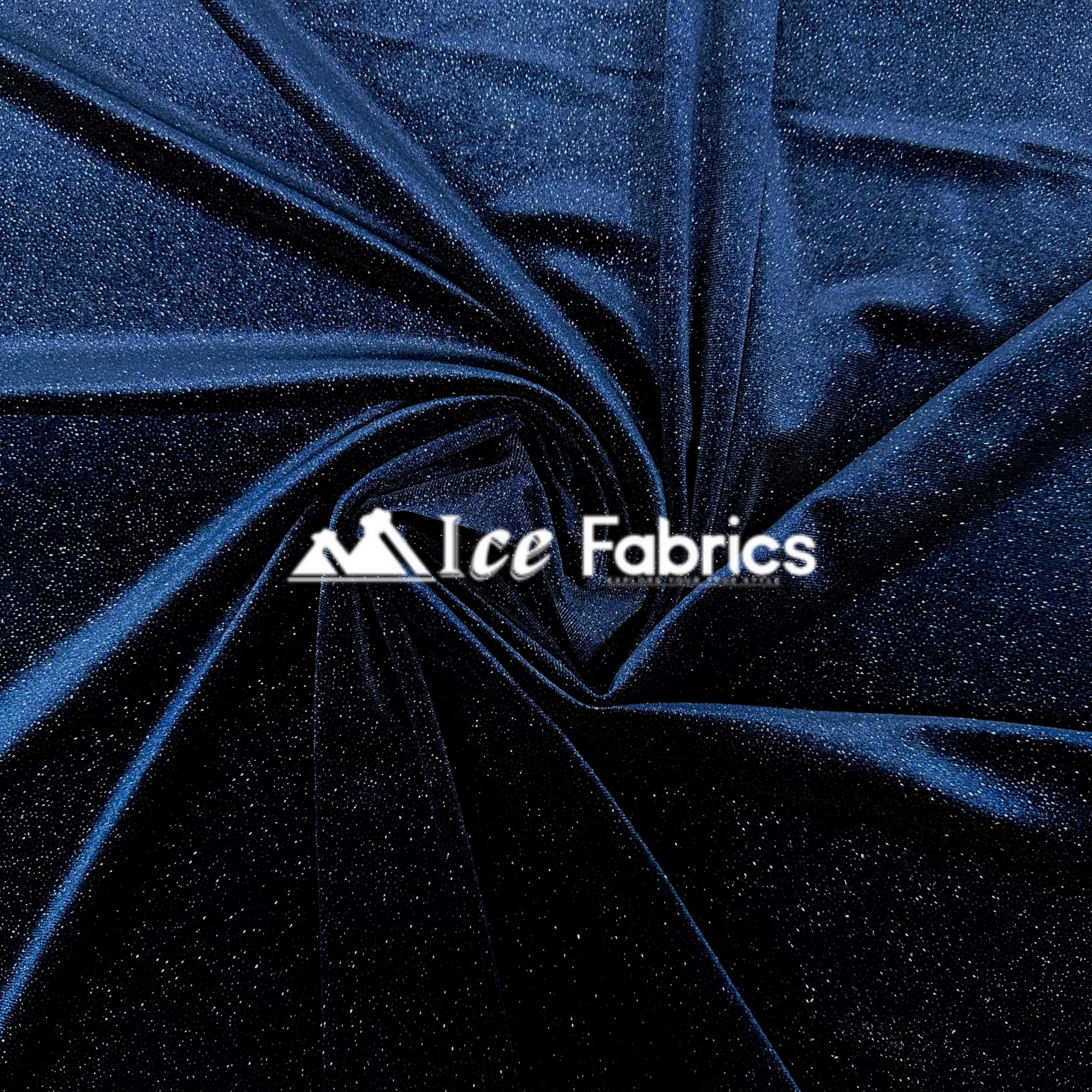 Navy Blue Shiny Glitter Stretch Velvet Fabric | Spandex Fabric