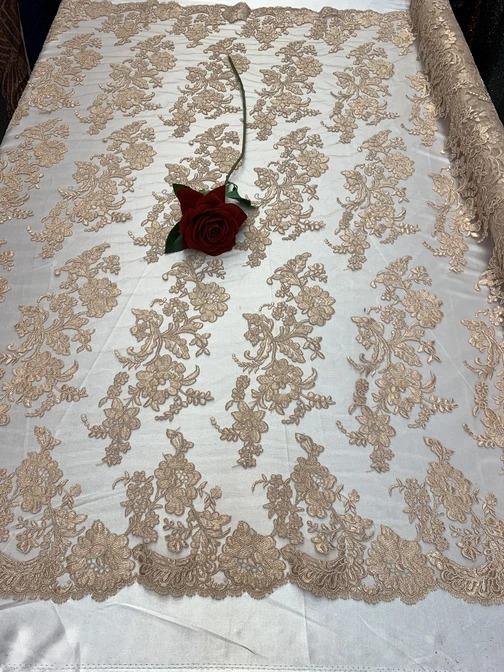 2 Way Stretch Flowers Mesh Lace Embroidered Lace Fabric By The YardICEFABRICICE FABRICSPeach2 Way Stretch Flowers Mesh Lace Embroidered Lace Fabric By The Yard ICEFABRIC |Peach