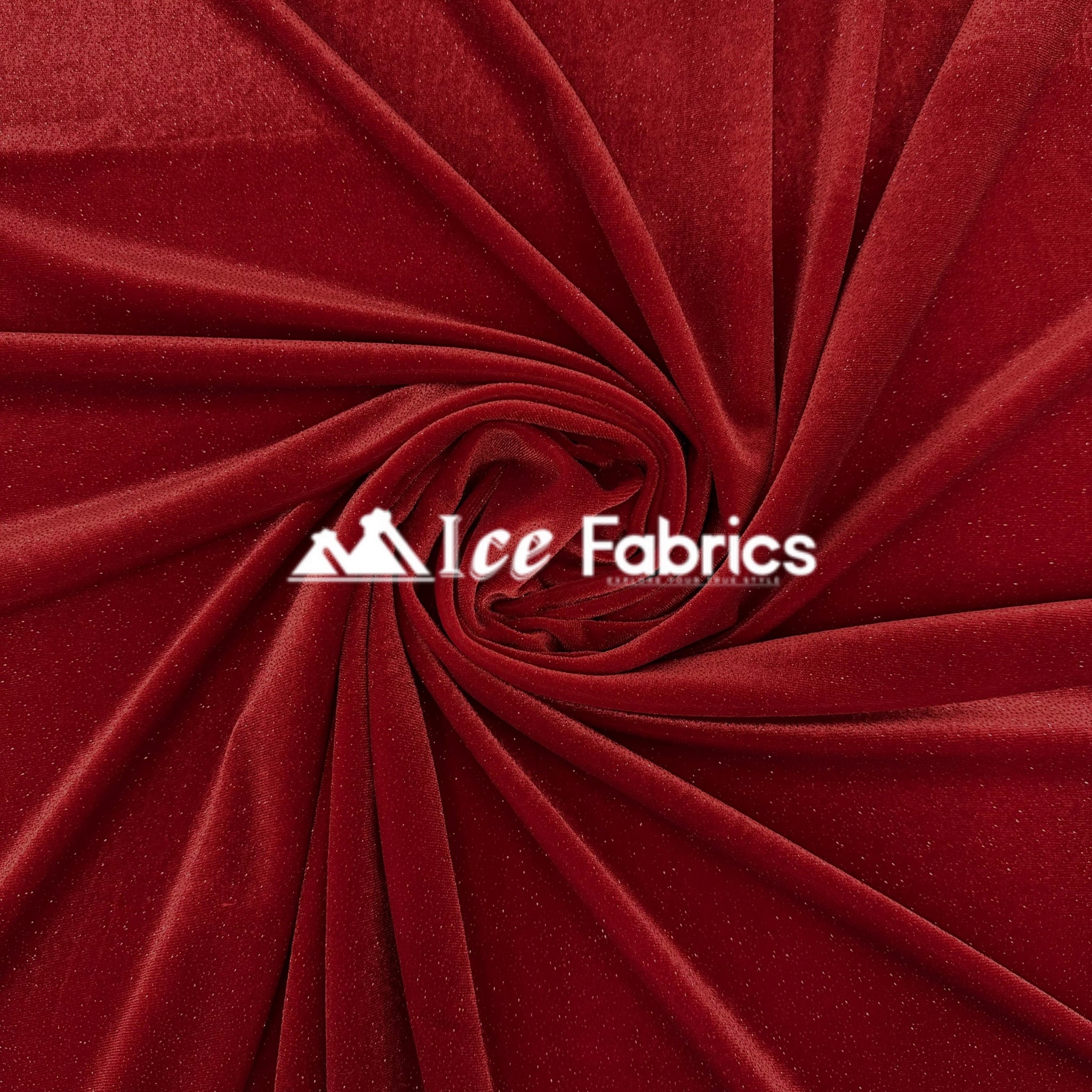 Red Shiny Glitter Stretch Velvet Fabric | Spandex Fabric