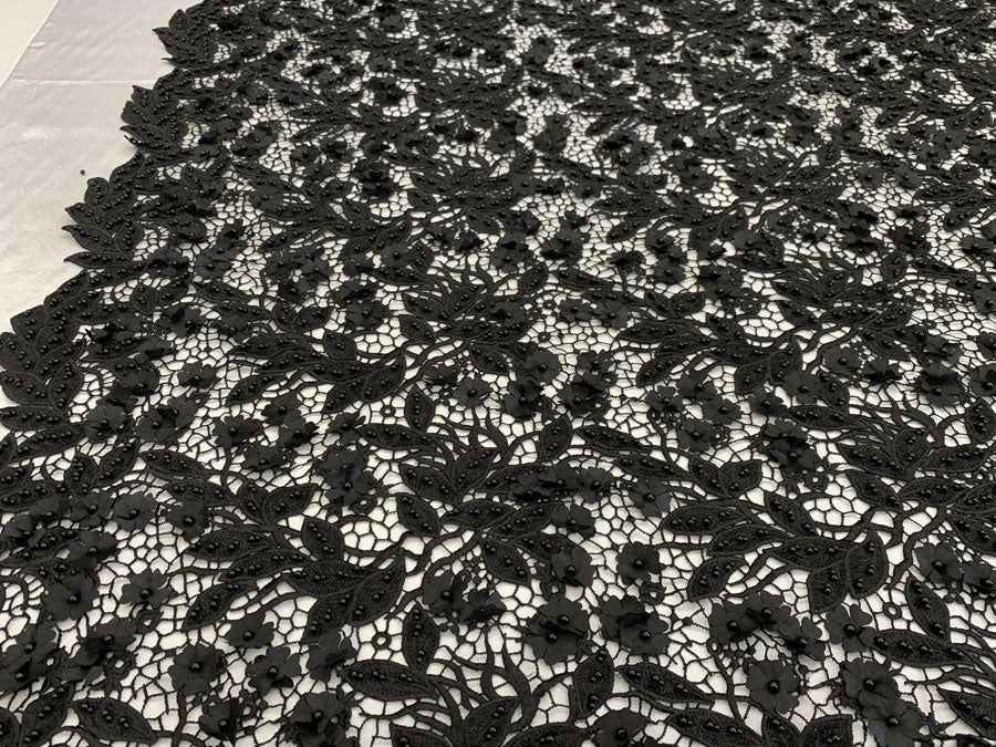 3D Flowers Bridal Heavy Double Beaded Floral Mesh Lace Fabric By The YardICEFABRICICE FABRICSBLACK3D Flowers Bridal Heavy Double Beaded Floral Mesh Lace Fabric By The Yard ICEFABRIC |Black