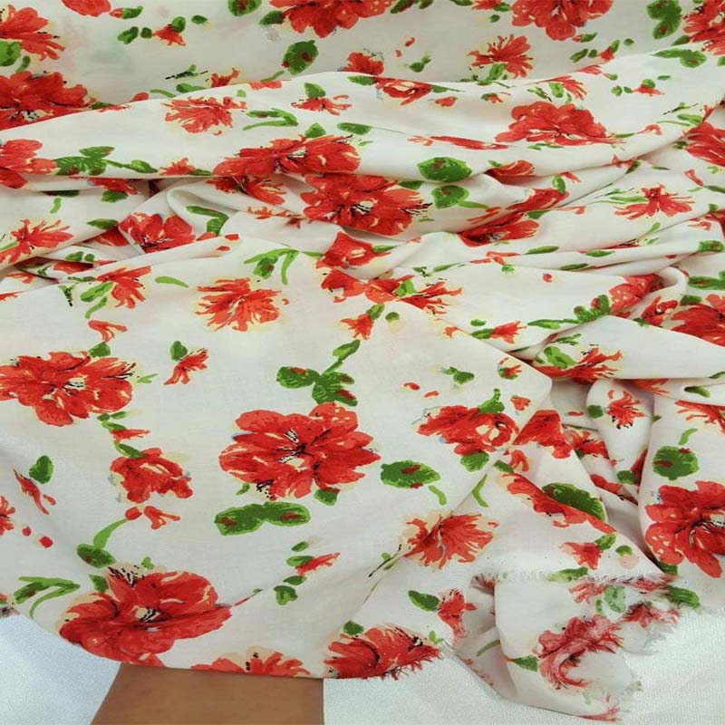 100% Rayon Challis Red n Green Floral Flowers Inspired White Background Soft Organic FabricChallis FabricICEFABRICICE FABRICS100% Rayon Challis Red n Green Floral Flowers Inspired White Background Soft Organic Fabric ICEFABRIC