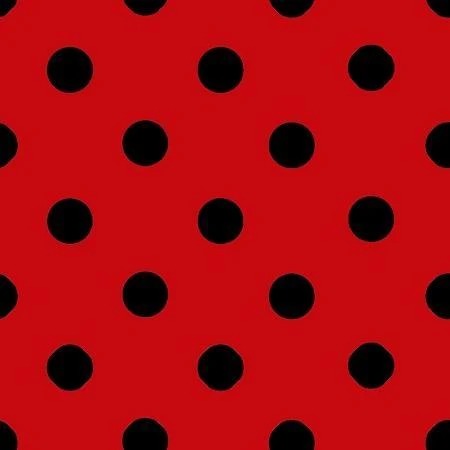Black Dot on Red 1-Inch Polka Dot Poly Cotton Fabric By The Yard
