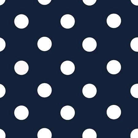 White Dot on Navy 1-Inch Polka Dot Poly Cotton Fabric By The Yard