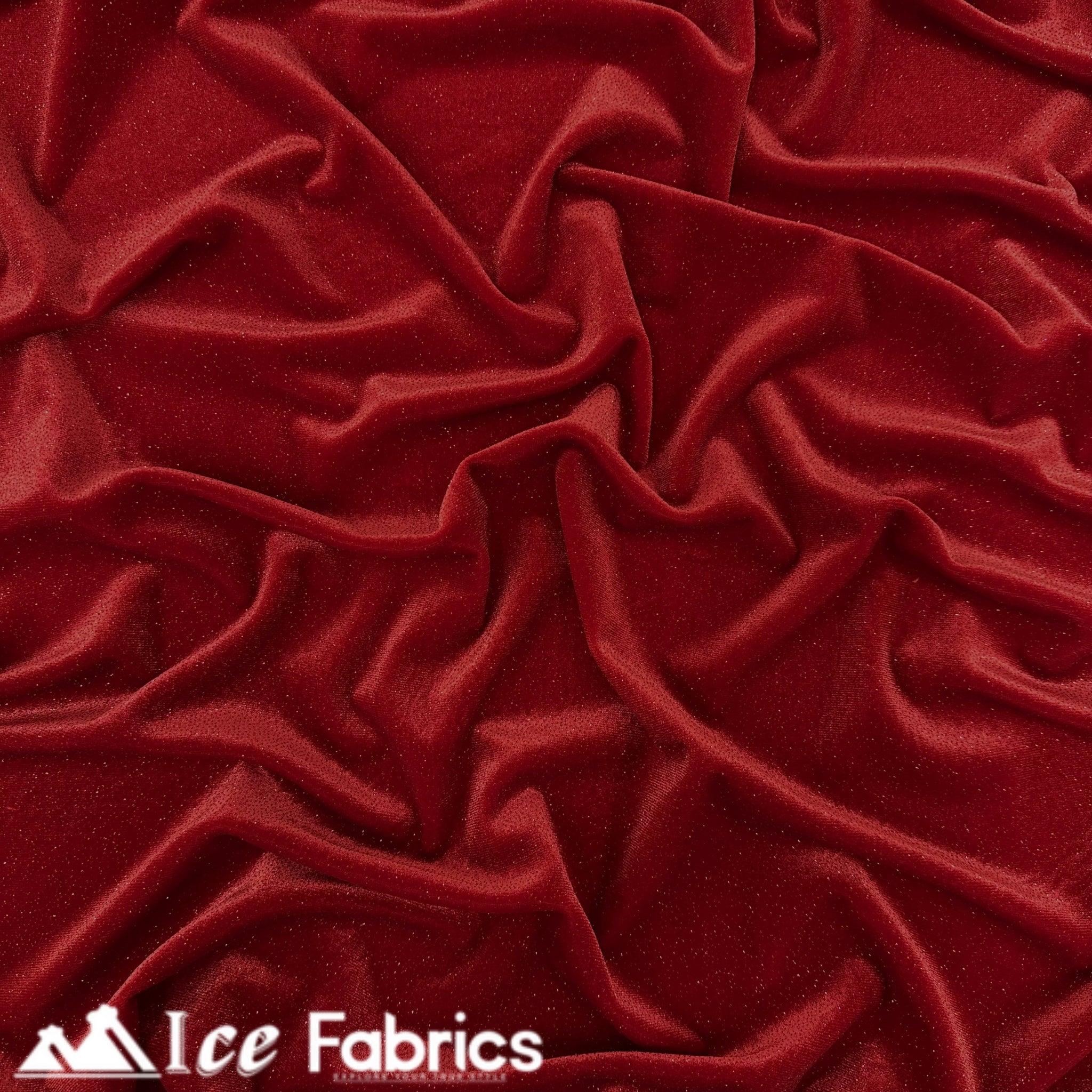 Red Shiny Glitter Stretch Velvet Fabric | Spandex Fabric