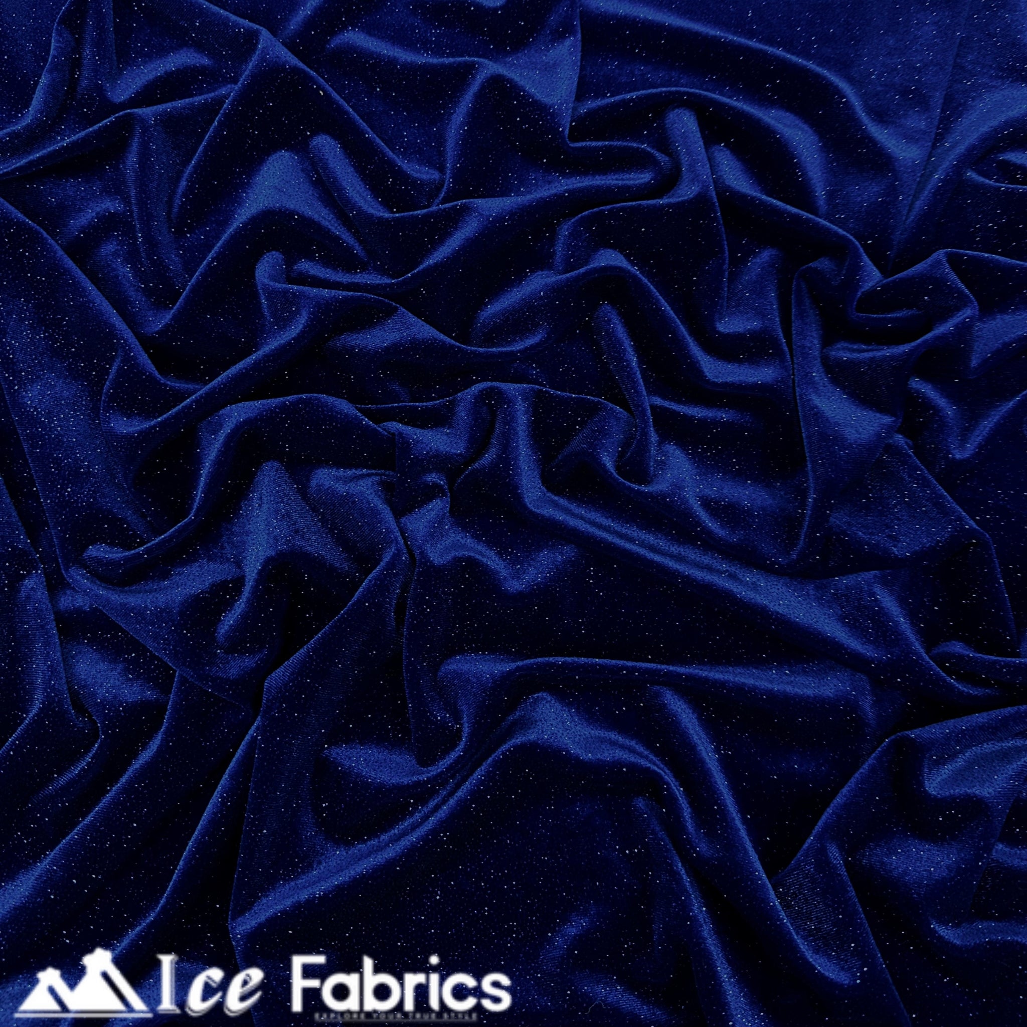 Royal Blue Shiny Glitter Stretch Velvet Fabric | Spandex Fabric