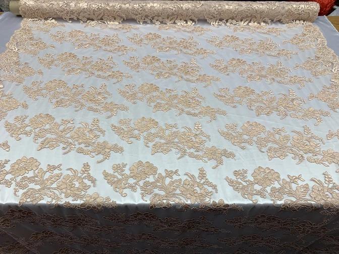 2 Way Stretch Flowers Mesh Lace Embroidered Lace Fabric By The YardICEFABRICICE FABRICSPeach2 Way Stretch Flowers Mesh Lace Embroidered Lace Fabric By The Yard ICEFABRIC |Peach