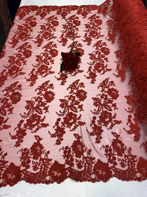 2 Way Stretch Flowers Mesh Lace Embroidered Lace Fabric By The YardICEFABRICICE FABRICSPeach2 Way Stretch Flowers Mesh Lace Embroidered Lace Fabric By The Yard ICEFABRIC |Red