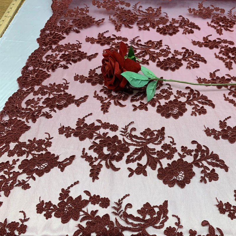 2 Way Stretch Flowers Mesh Lace Embroidered Lace Fabric By The YardICEFABRICICE FABRICSBurgundy2 Way Stretch Flowers Mesh Lace Embroidered Lace Fabric By The Yard ICEFABRIC |Burgundy
