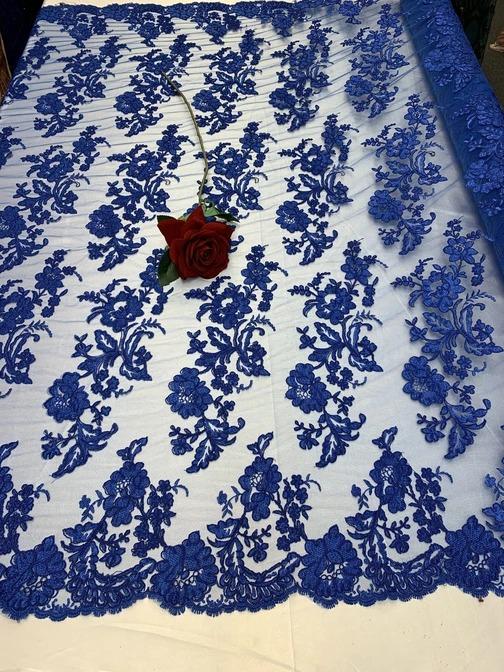 2 Way Stretch Flowers Mesh Lace Embroidered Lace Fabric By The YardICEFABRICICE FABRICSRoyal Blue2 Way Stretch Flowers Mesh Lace Embroidered Lace Fabric By The Yard ICEFABRIC |Royal Blue