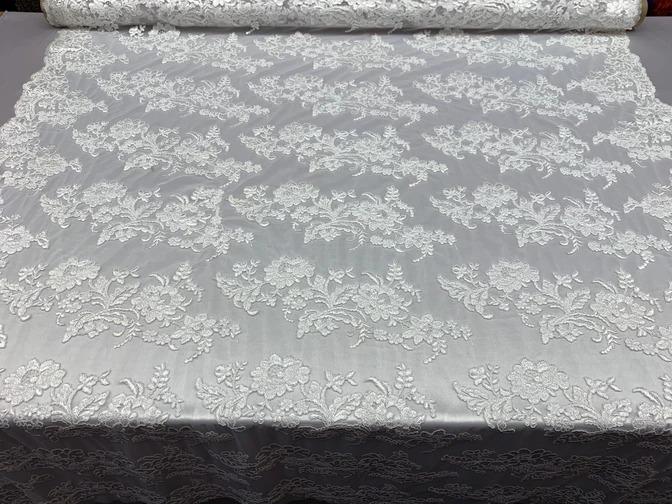 2 Way Stretch Flowers Mesh Lace Embroidered Lace Fabric By The YardICEFABRICICE FABRICSWhite2 Way Stretch Flowers Mesh Lace Embroidered Lace Fabric By The Yard ICEFABRIC |White