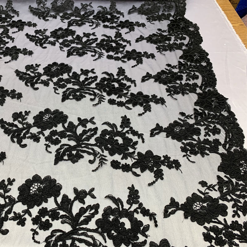 2 Way Stretch Flowers Mesh Lace Embroidered Lace Fabric By The YardICEFABRICICE FABRICSBlack2 Way Stretch Flowers Mesh Lace Embroidered Lace Fabric By The Yard ICEFABRIC |Black