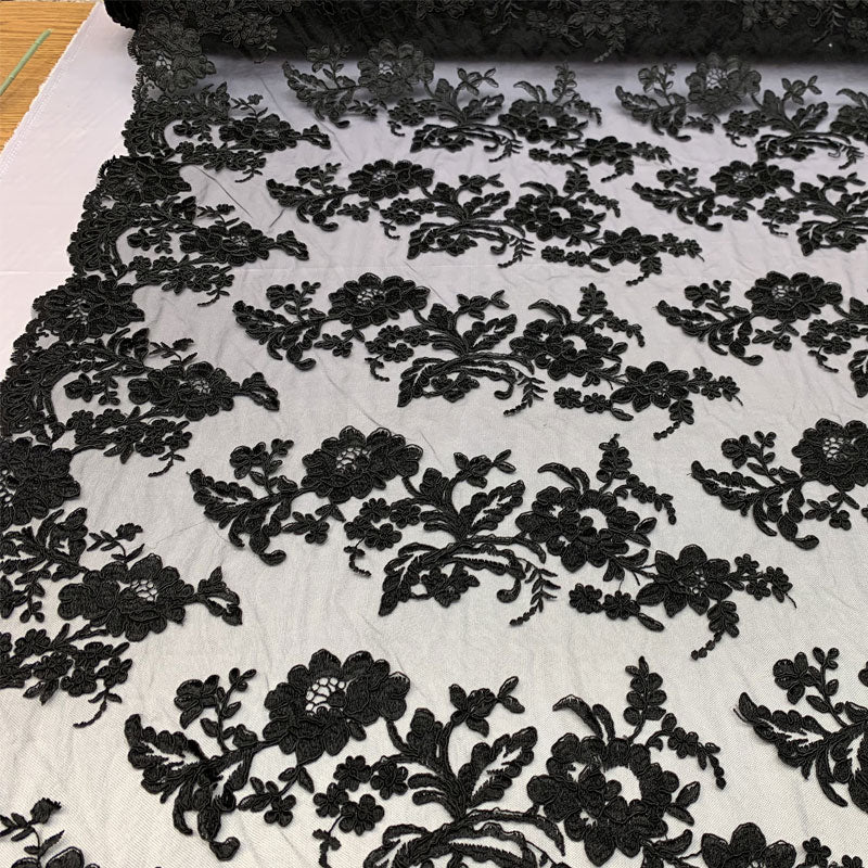 2 Way Stretch Flowers Mesh Lace Embroidered Lace Fabric By The YardICEFABRICICE FABRICSBlack2 Way Stretch Flowers Mesh Lace Embroidered Lace Fabric By The Yard ICEFABRIC |Black