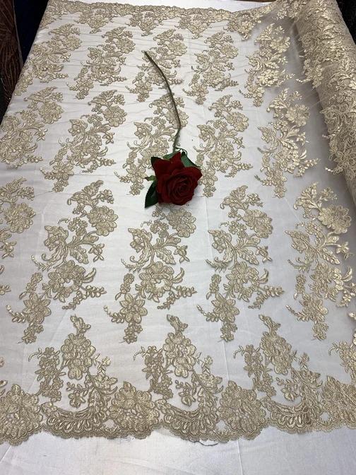 2 Way Stretch Flowers Mesh Lace Embroidered Lace Fabric By The YardICEFABRICICE FABRICSChampagne2 Way Stretch Flowers Mesh Lace Embroidered Lace Fabric By The Yard ICEFABRIC |Champagne