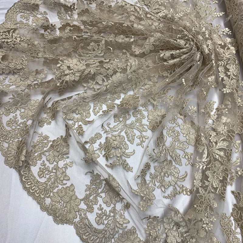 2 Way Stretch Flowers Mesh Lace Embroidered Lace Fabric By The YardICEFABRICICE FABRICSChampagne2 Way Stretch Flowers Mesh Lace Embroidered Lace Fabric By The Yard ICEFABRIC |Champagne
