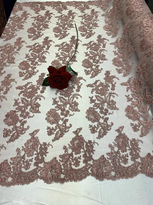 2 Way Stretch Flowers Mesh Lace Embroidered Lace Fabric By The YardICEFABRICICE FABRICSDusty Rose2 Way Stretch Flowers Mesh Lace Embroidered Lace Fabric By The Yard ICEFABRIC |Dusty Rose
