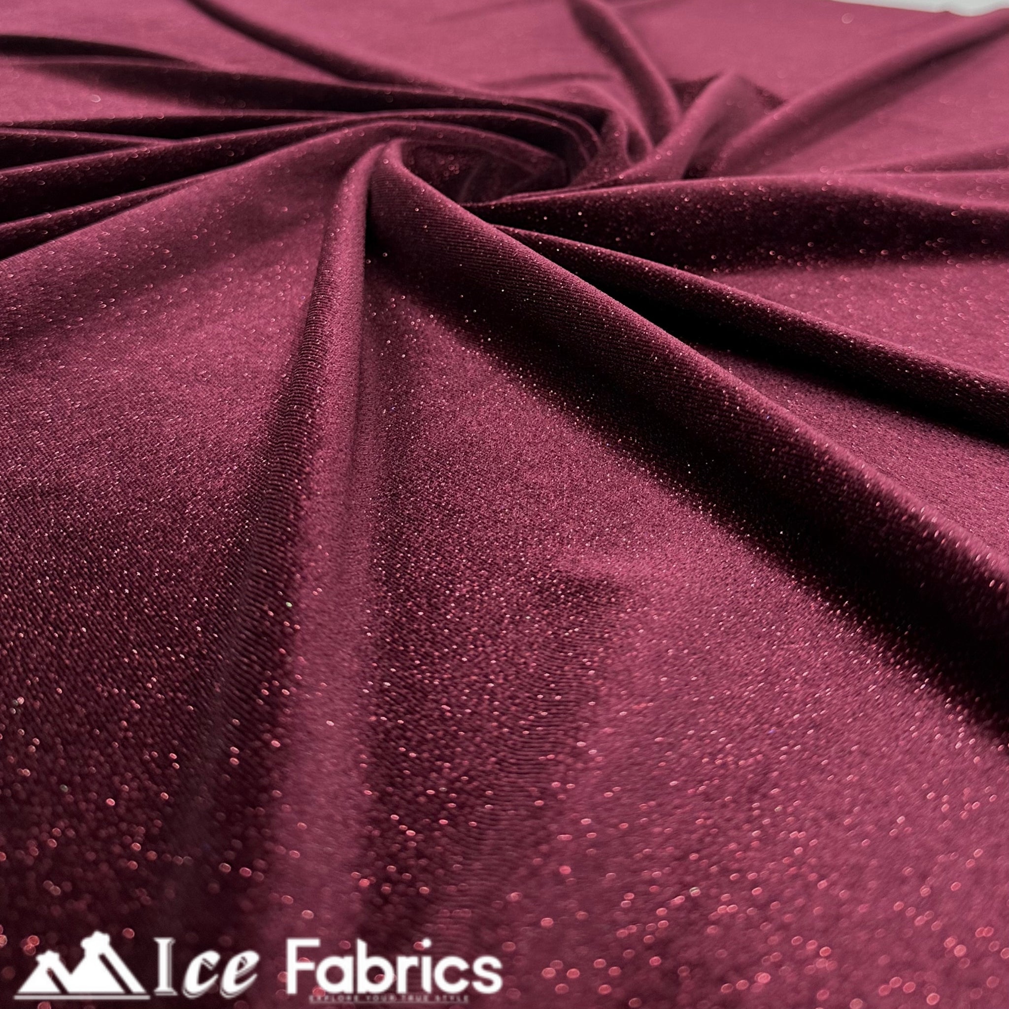 Burgundy Shiny Glitter Stretch Velvet Fabric | Spandex Fabric