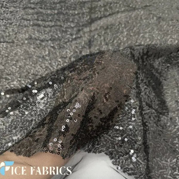 Black All Over Mini Sequin Fabric On Mesh