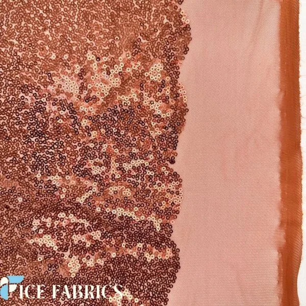 Copper All Over Mini Sequin Fabric On Mesh