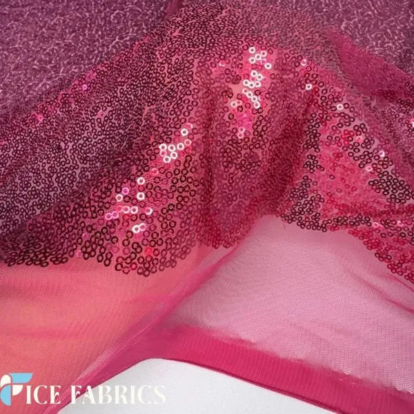 Fuchsia All Over Mini Sequin Fabric On Mesh