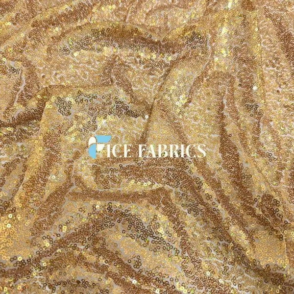 Gold Iridescent All Over Mini Sequin Fabric On Mesh