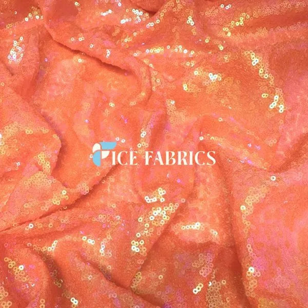 All Over Orange Iridescent Mesh Glitz Mini Sequins Fabric