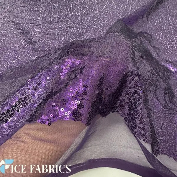 Purple All Over Mini Sequin Fabric On Mesh