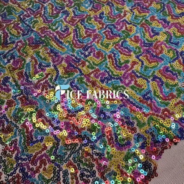 Rainbow All Over Mini Sequin Fabric On Mesh