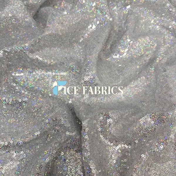 All Over Silver Iridescent Mesh Glitz Mini Sequins Fabric