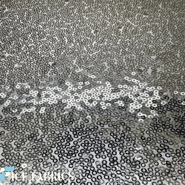 All Over Silver on White Mesh Glitz Mini Sequins Fabric