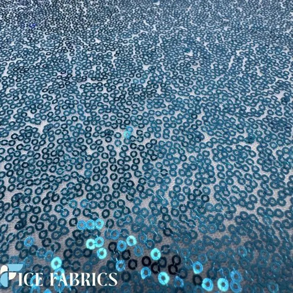 Turquoise All Over Mini Sequin Fabric On Mesh