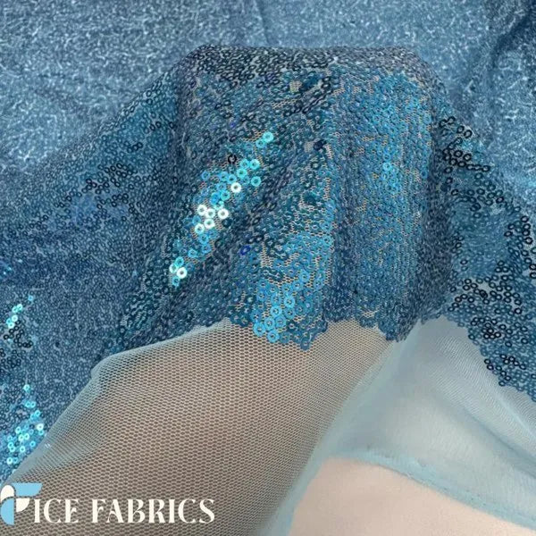 All Over Turquoise Mesh Glitz Mini Sequins Fabric