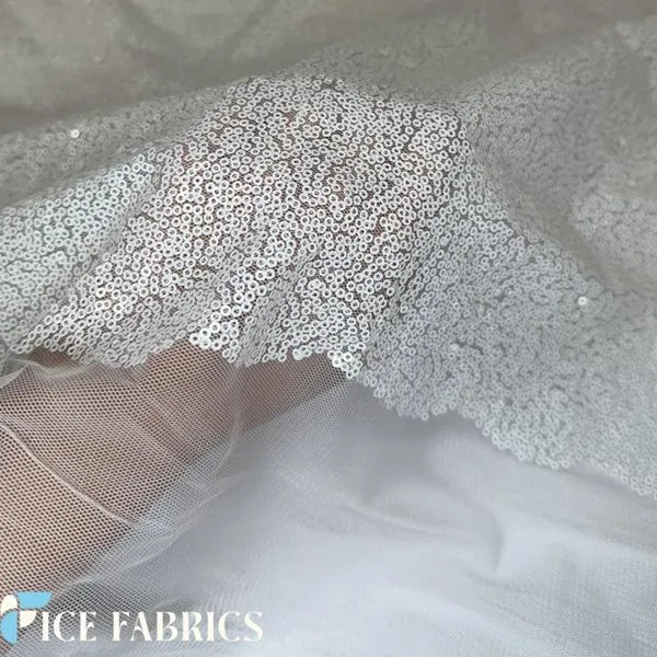 All Over White Mesh Glitz Mini Sequins Fabric